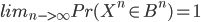 {
lim_{n -> \infty} Pr(X^n \in B^n)  = 1
}