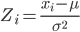 { \displaystyle
Z_i = \frac{x_i - \mu}{{\sigma}^2}
}