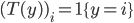 {(T(y) )_i = 1\{y = i\} }