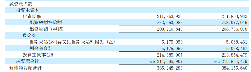 貸借対照表の純資産の部の切り取り