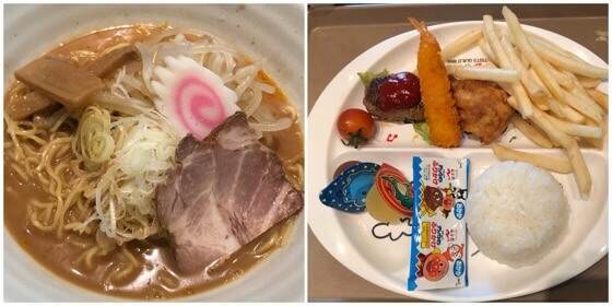 伊豆高原旅の駅ぐらんぱるぽーとで頼んだ冷やしみそラーメンとお子さまプレート