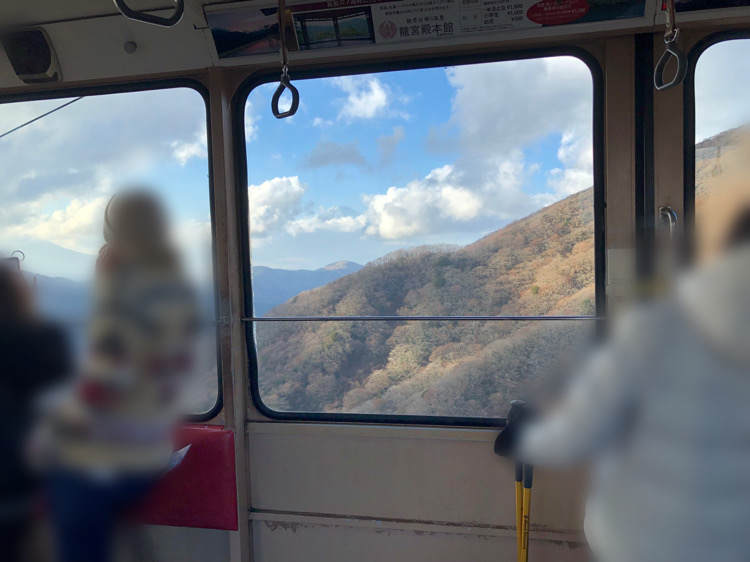 箱根園の駒ヶ岳ロープウェイの中からみえる景色