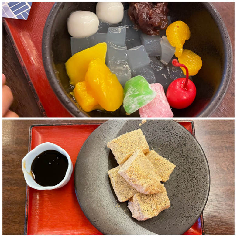 万葉の湯町田のあんみつとわらび餅