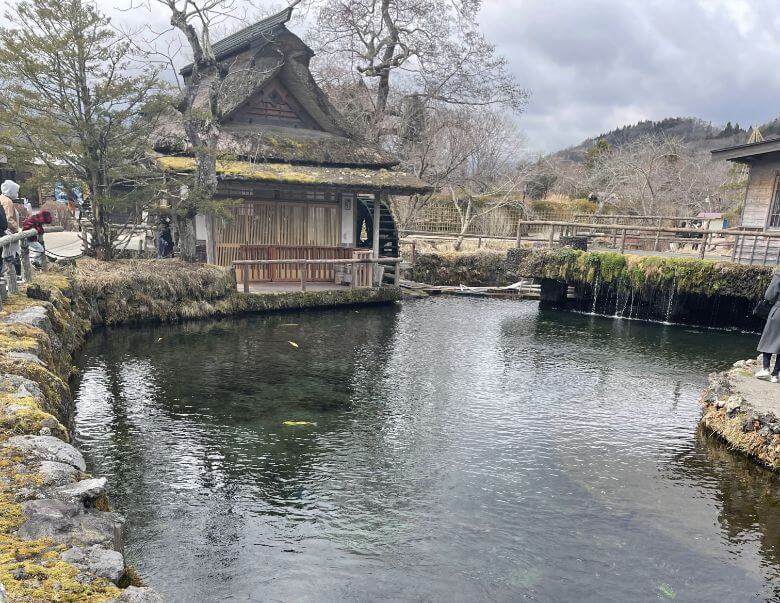 忍野八海の小屋と池