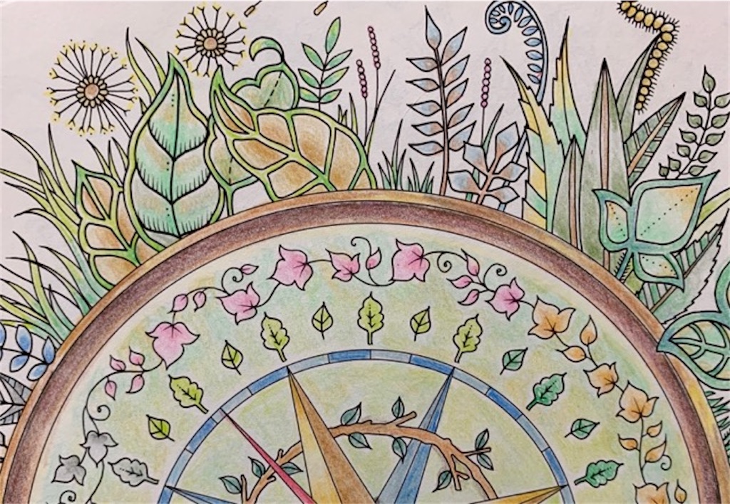 ねむれる森の 羅針盤のぬり絵 を四季のイメージで塗ってみた てがきーの ねむれる森の 羅針盤のぬり絵 を四季のイメージで塗ってみた てがきーの