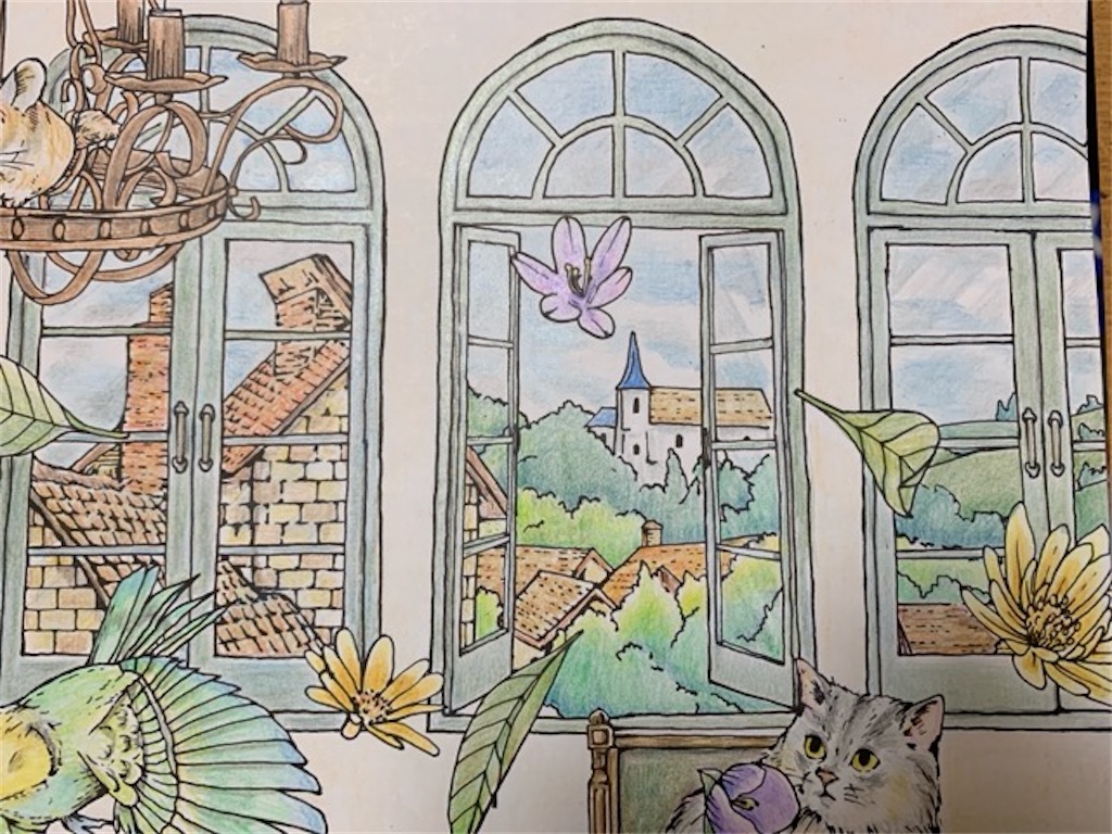 本棚のある部屋の見開きページが完成 森が奏でるラプソディー 塗り絵 てがきーの 本棚のある部屋の見開きページが完成 森が奏でるラプソディー 塗り絵 てがきーの