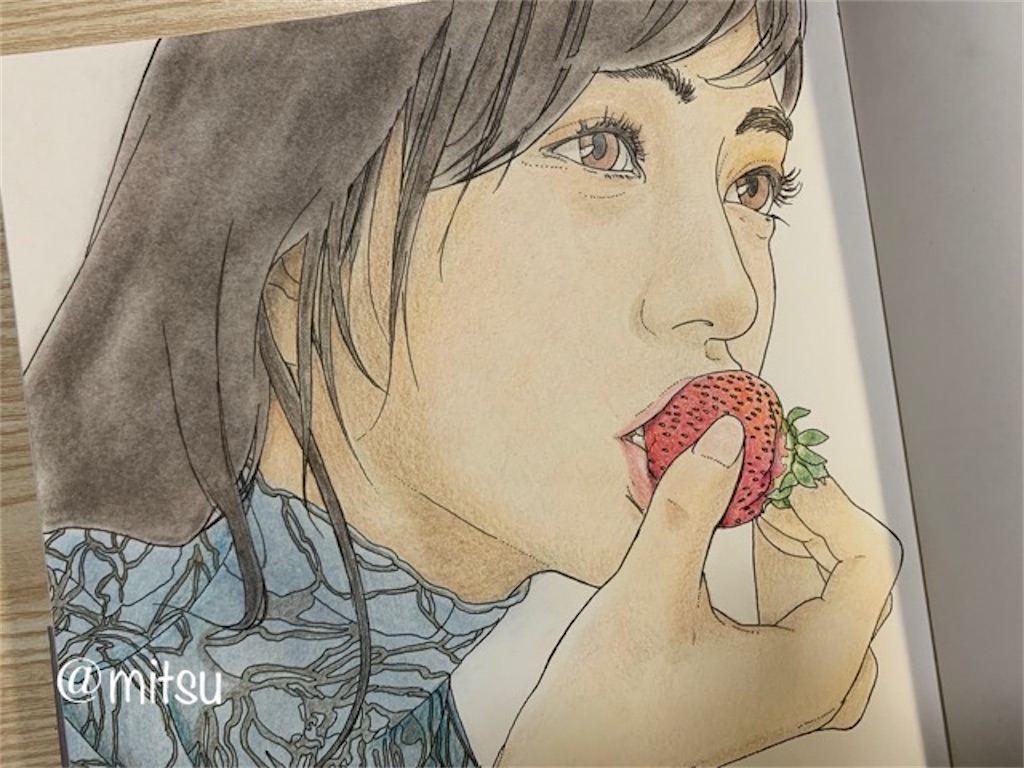 「美人画ぬりえ」顔がアップをパステルでチャレンジ!緋真珠・穂波