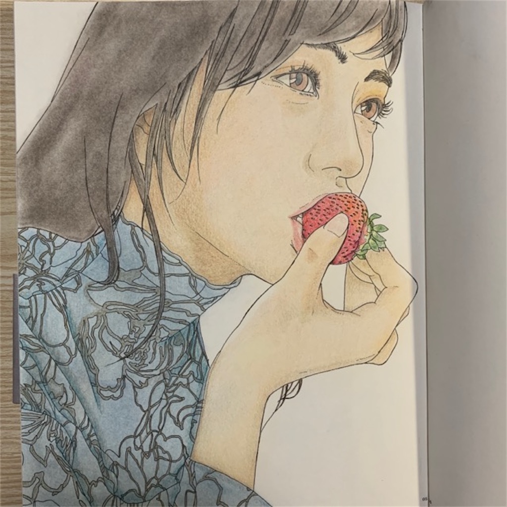 「美人画ぬりえ」顔がアップをパステルでチャレンジ!緋真珠・穂波