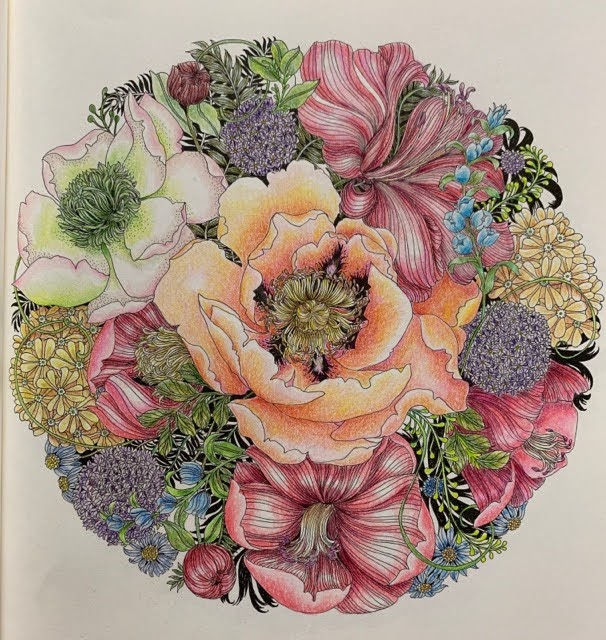 『FLORIBUNDA』よりプリズマカラーで022の7種類のお花の花束を塗ってみた