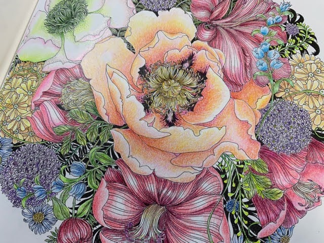 『FLORIBUNDA』よりプリズマカラーで022の7種類のお花の花束を塗ってみた