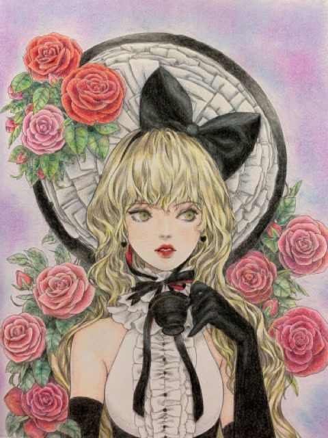 『mysticaミスティカぬり絵ブック』より「ブラック・ティー」のページ