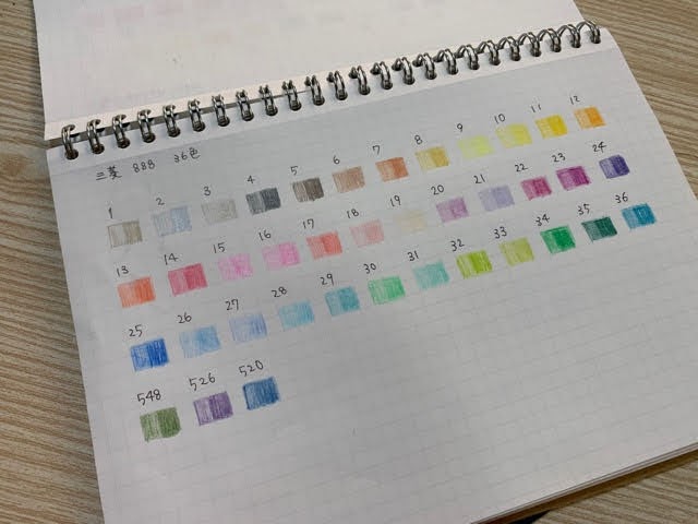 初心者にもオススメ 三菱色鉛筆のno 0と8 36色セット 色見本あり てがきーの