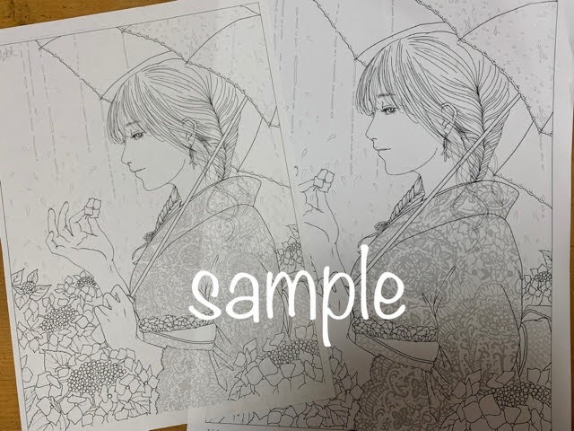 快適アートさんの「紫陽花とレース着物の女の子」を色鉛筆で塗ってみた