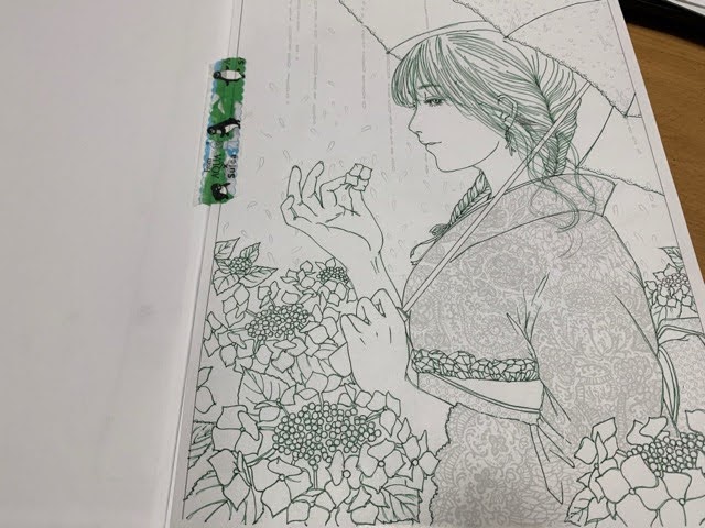 快適アートさんの 紫陽花とレース着物の女の子 を色鉛筆で塗ってみた てがきーの