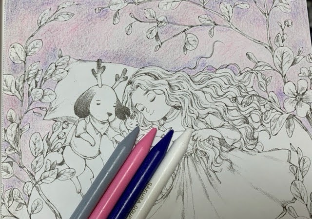 エポルの塗り絵ブックより いつまでも一緒 をクーピーで塗ってみた てがきーの