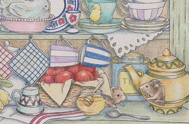 【無印色鉛筆で塗ってみた食器棚のぬり絵】動物は何匹見つけられる?