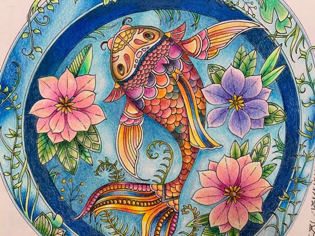 金魚の塗り絵【ホルベインできれいな青のグラデーションを作ってみる】