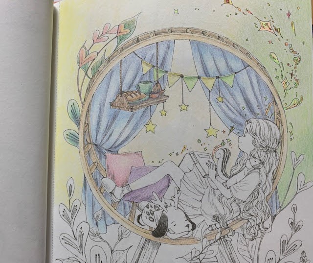 ぬりえ♪ 2020-29 ダイソー塗り絵 love paradise エポルの塗り絵「季節はめぐる」ホルベインのパステルカラー群で塗ってみた - てがきーの