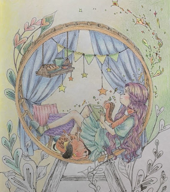 ぬりえ♪ 2020-29 ダイソー塗り絵 love paradise エポルの塗り絵「季節はめぐる」ホルベインのパステルカラー群で塗ってみた - てがきーの