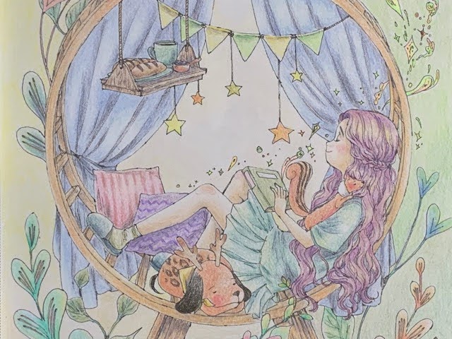 塗り絵♢the time chamber 時の庭園を離れて エポルの塗り絵「季節はめぐる」ホルベインのパステルカラー群で塗ってみた - てがきーの