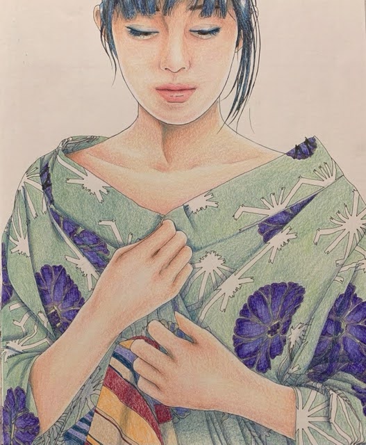 【池永康晟の美人画ぬりえより包火・樹子】ホルベイン色鉛筆で肌を塗る