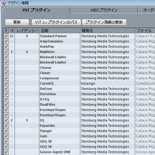 プラグイン情報リセット直後