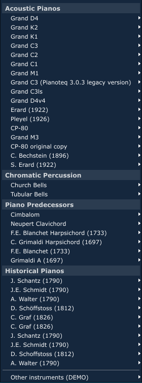 Pianoteq 5.5.1に無料追加音色を追加した音色リスト