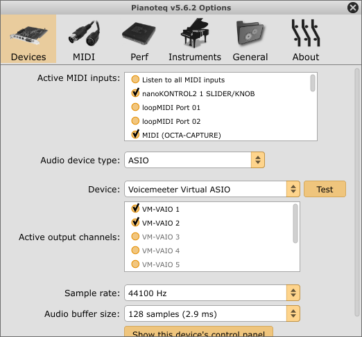 Pianoteqで見た「Voicemeeter Virtual ASIO」のレイテンシー