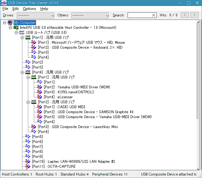 USB Dvice Tree Viewerで見た6700K機のUSB具合