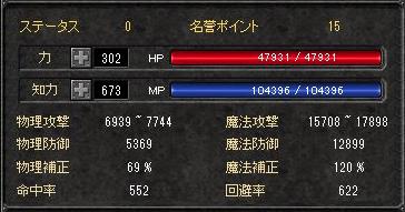 Lv133な中国内功剣盾くんのステータス