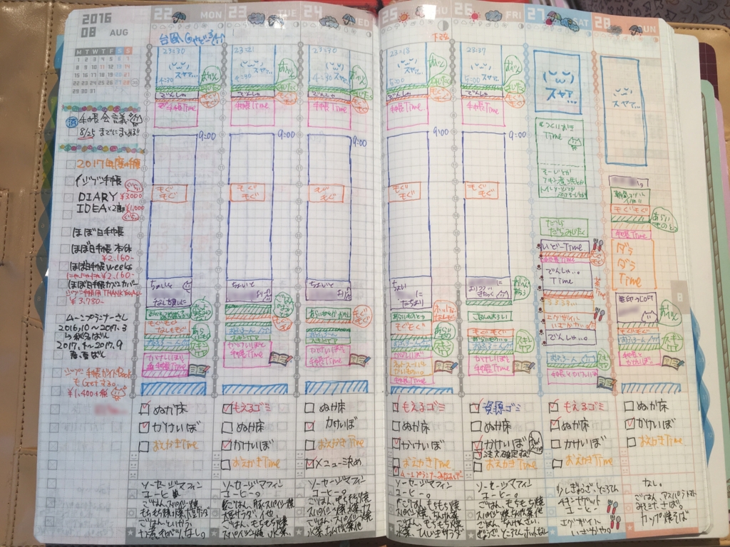 16 08 28までのウィークリーと手帳会議と ジブン手帳同好会 猫様と手帳に首ったけ