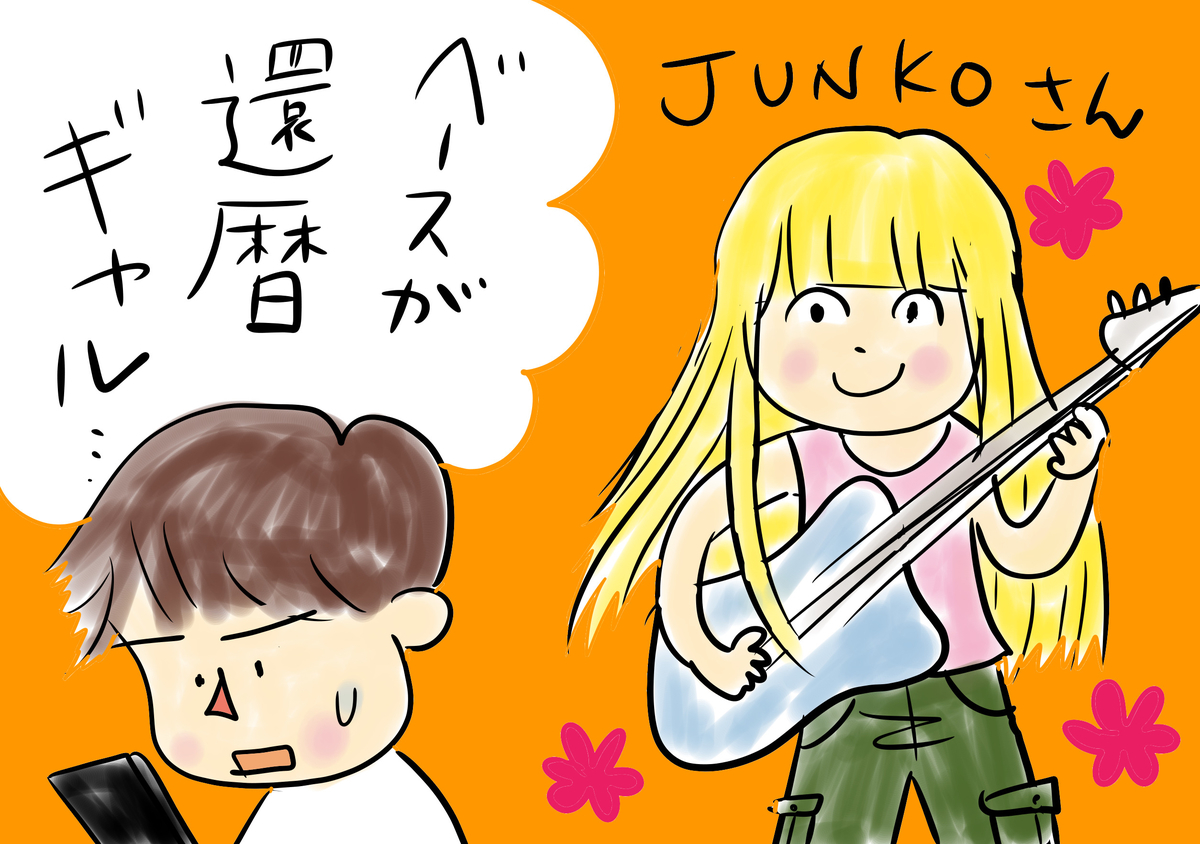 ベースのギャルが還暦と知って驚いている絵