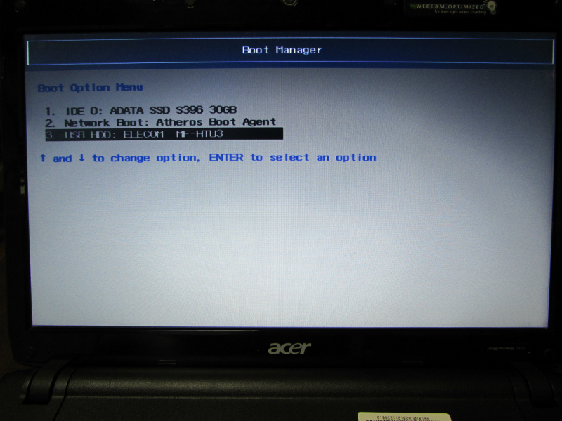 f:id:miz7maki:20180805020419j:plain "BOOT MENU"起動
