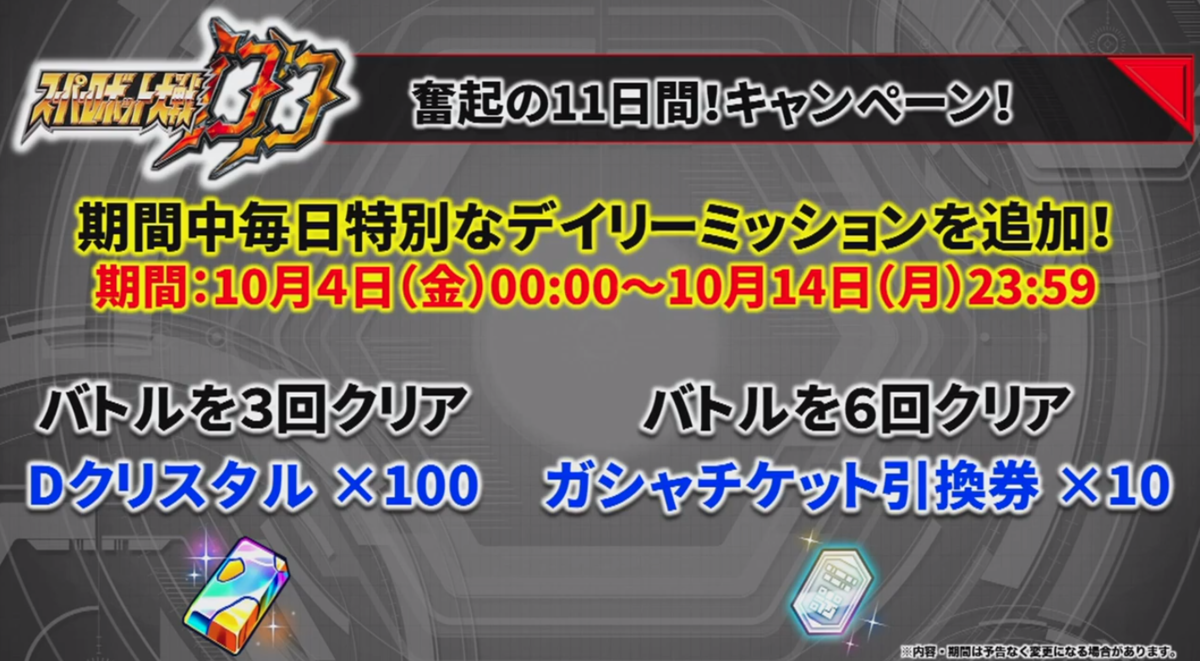 スパロボ奮起の11日キャンペーン詳細