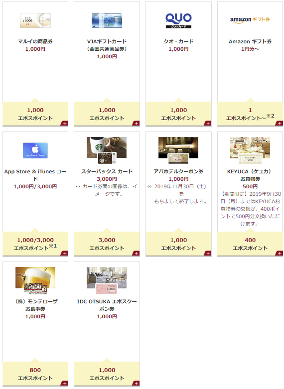 エポスポイント 商品券 ギフト券
