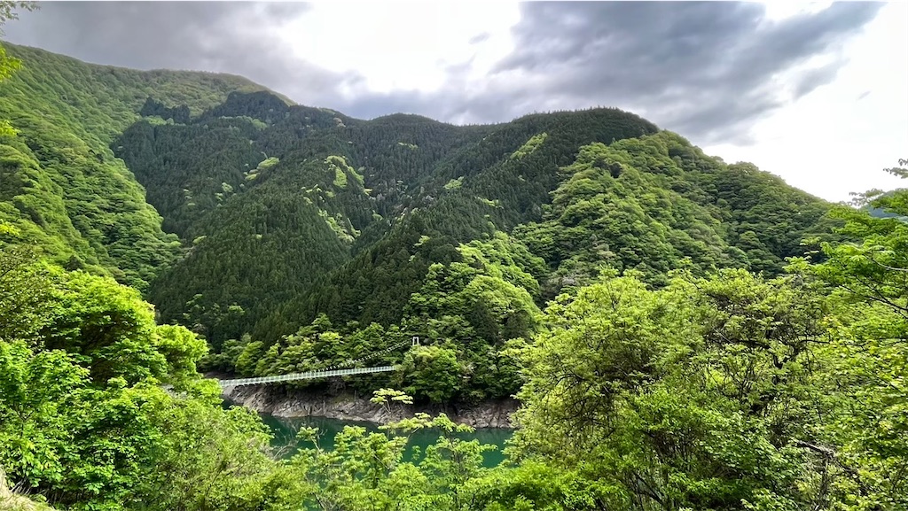 遠くから見た大洞川吊り橋