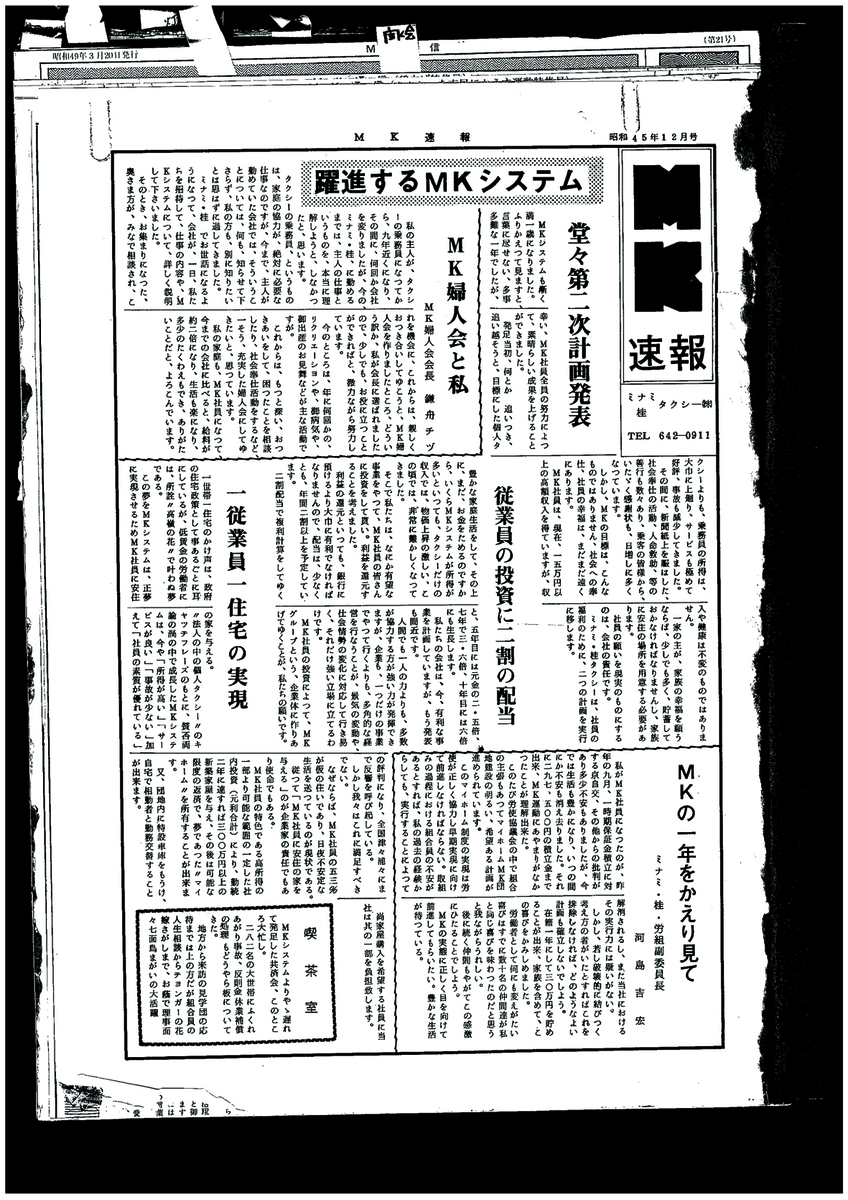 1970年12月 MK新聞の前身「MK速報」発刊