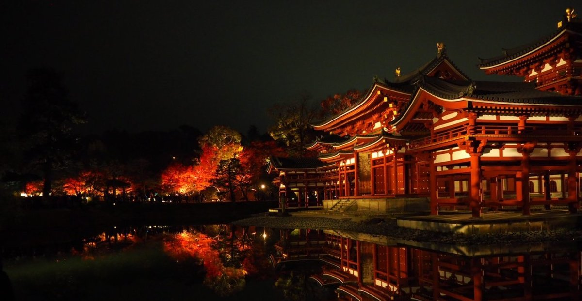 平等院・鳳凰堂の紅葉ライトアップ 見頃 2017年11月26日 撮影:MKタクシー