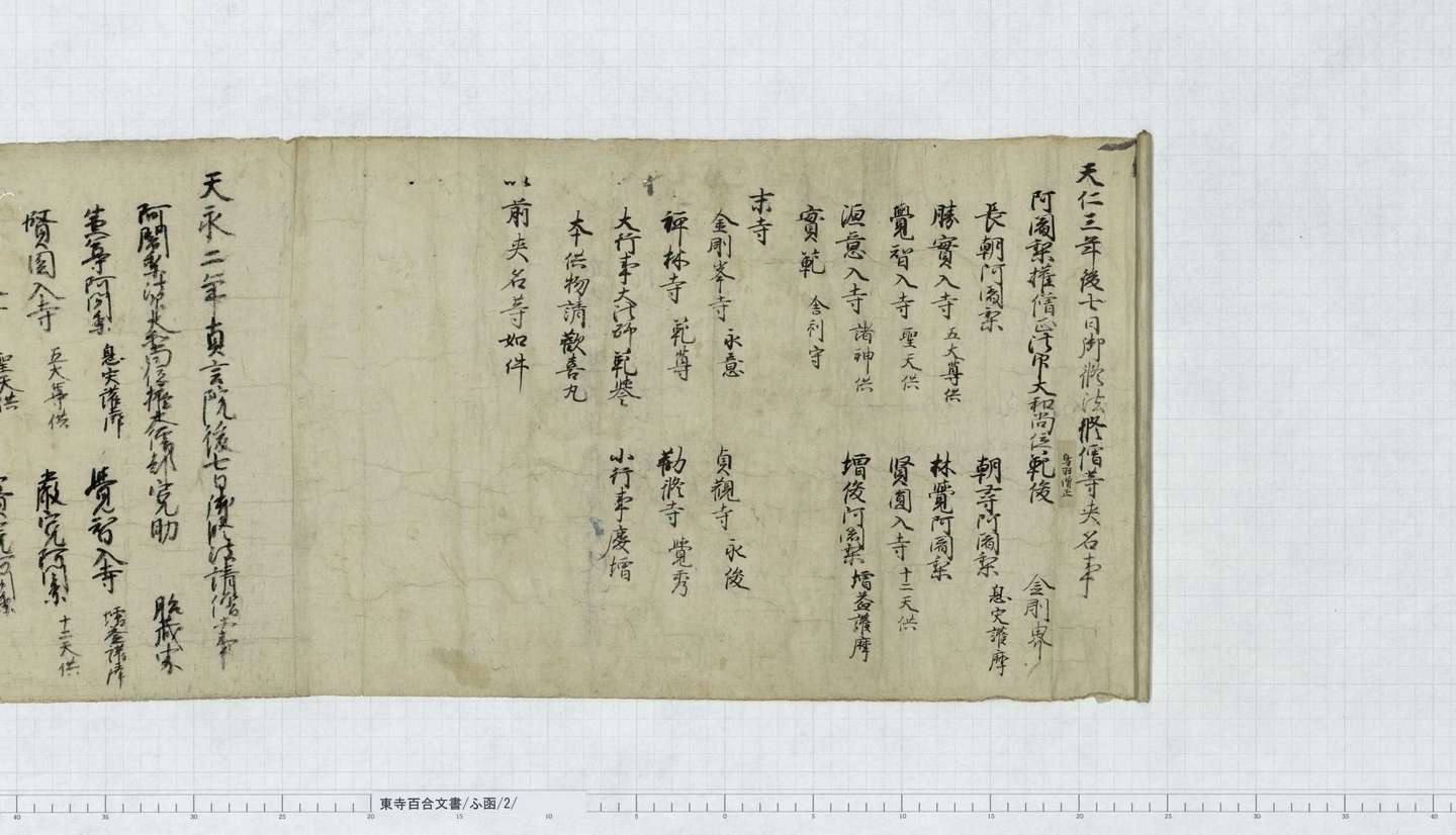 「後七日御修法修僧交名」天仁3(1110)年（出展：京都府立京都学・歴彩館 東寺百合文書WEB）