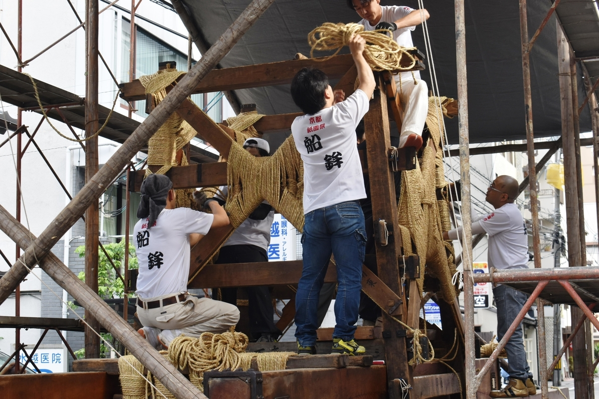 船鉾の山鉾建て 2019年7月12日 撮影:MKタクシー