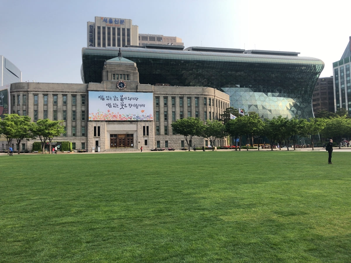 ホテル前広場の芝生