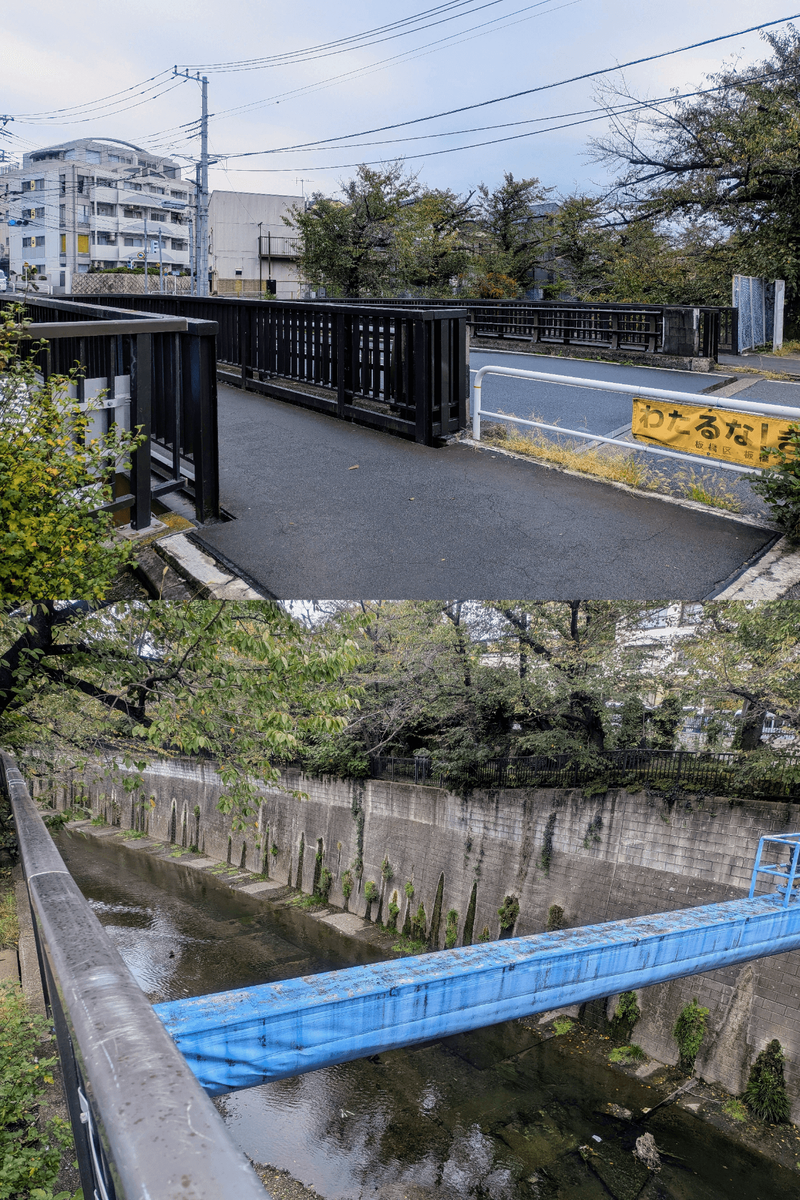 金沢橋と金沢橋から見た石神井川上流側