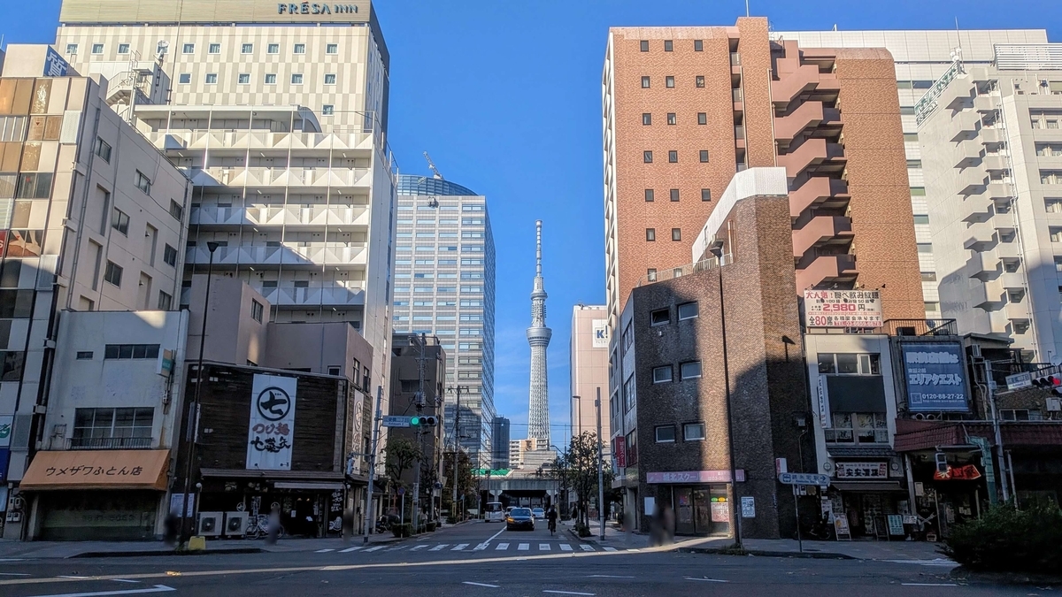 江東橋二丁目交差点から見るスカイツリー