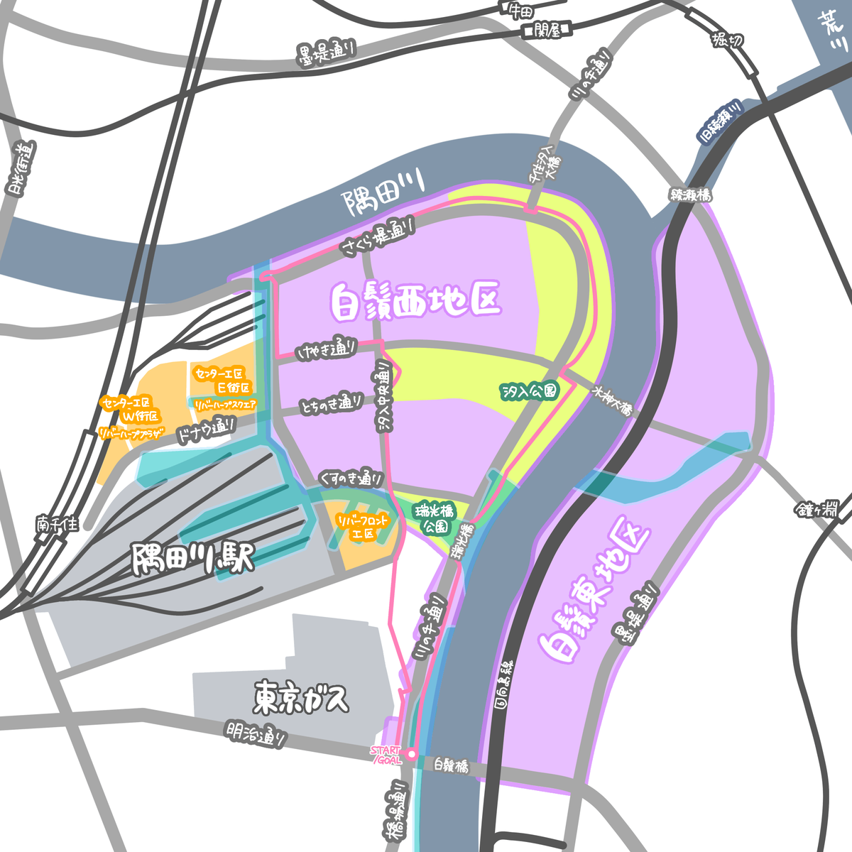 今回歩いたエリアの手書き地図