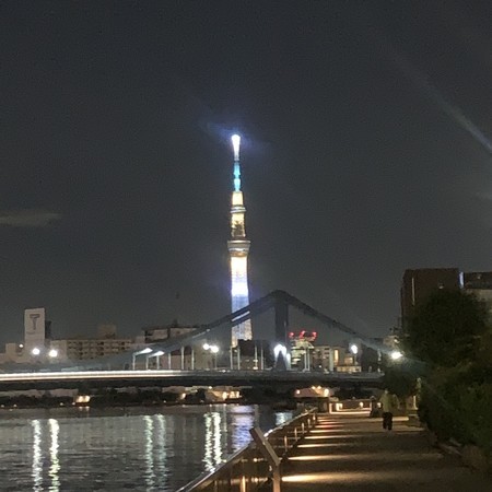 Tokyo Sky Tree also lit up in blue