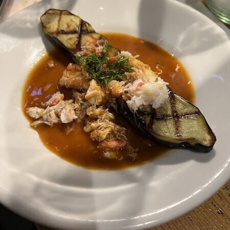 Grilled Toro Eggplant with Hairy Crab