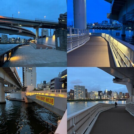 隅田川テラス5キロ：ついに堅川水門テラス連絡橋が利用可能に