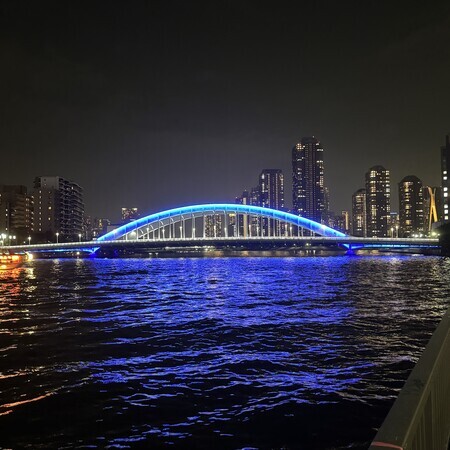The blue lights of Eitai Bridge on a summer’s night bring a sense of coolness