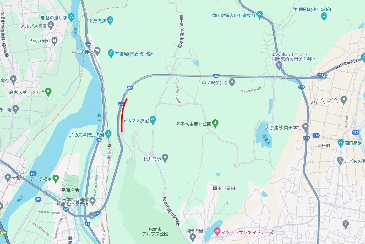 松本の有料道路の地図