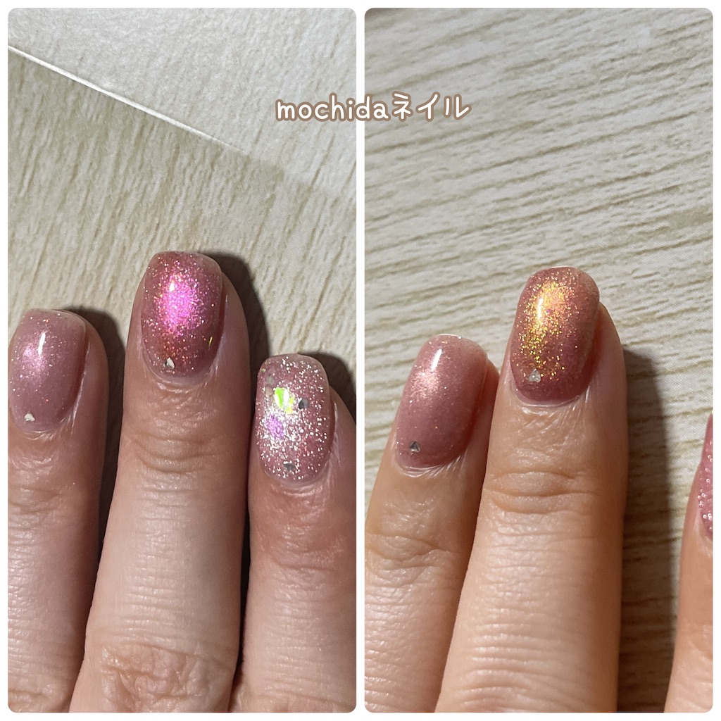 セルフネイル】春なのでピンクフラッシュ+ピンク系マグネット+桜風ホロ